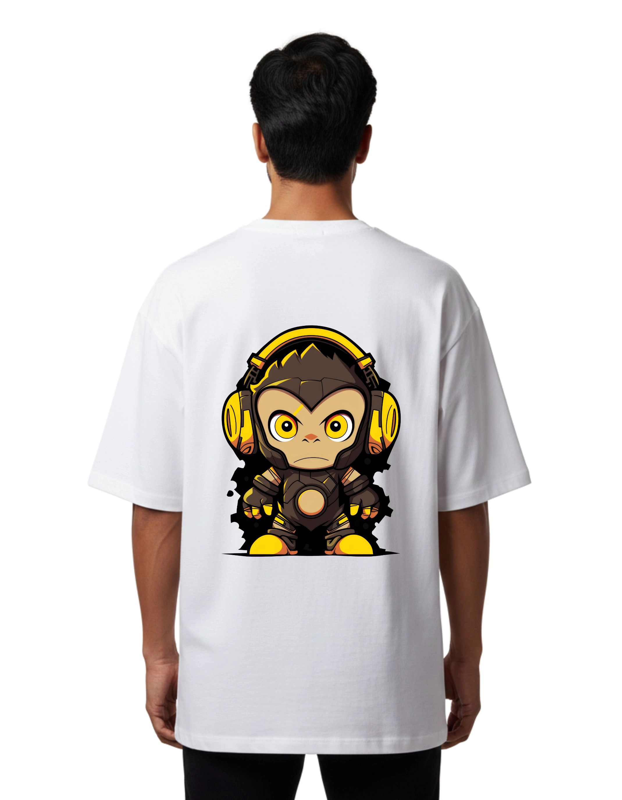 Beast Monkey Graphic Oversized Cotton French Terry 240 GSM T-Shirt White