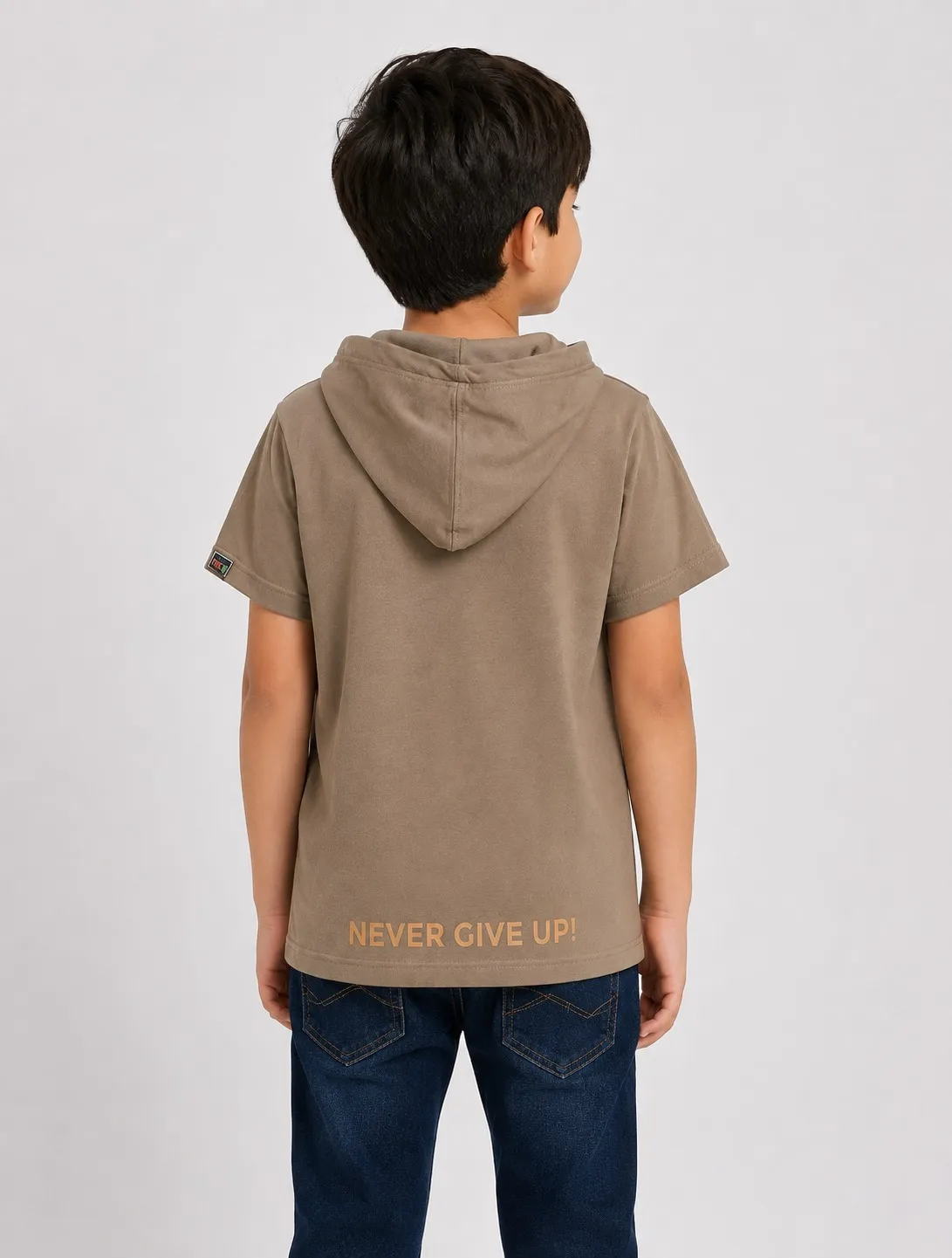 Beige Boys Premium Printed Half Sleeve Cooper Hood  T Shirt