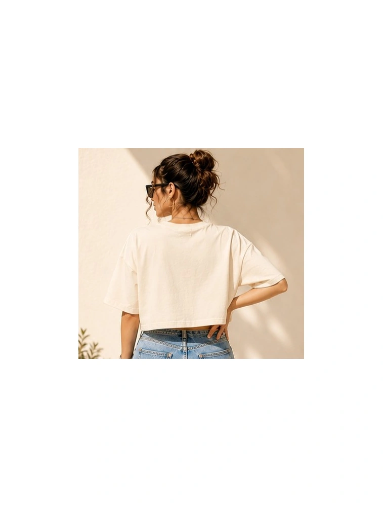 Beige Butterfly Printed Womens CropTop