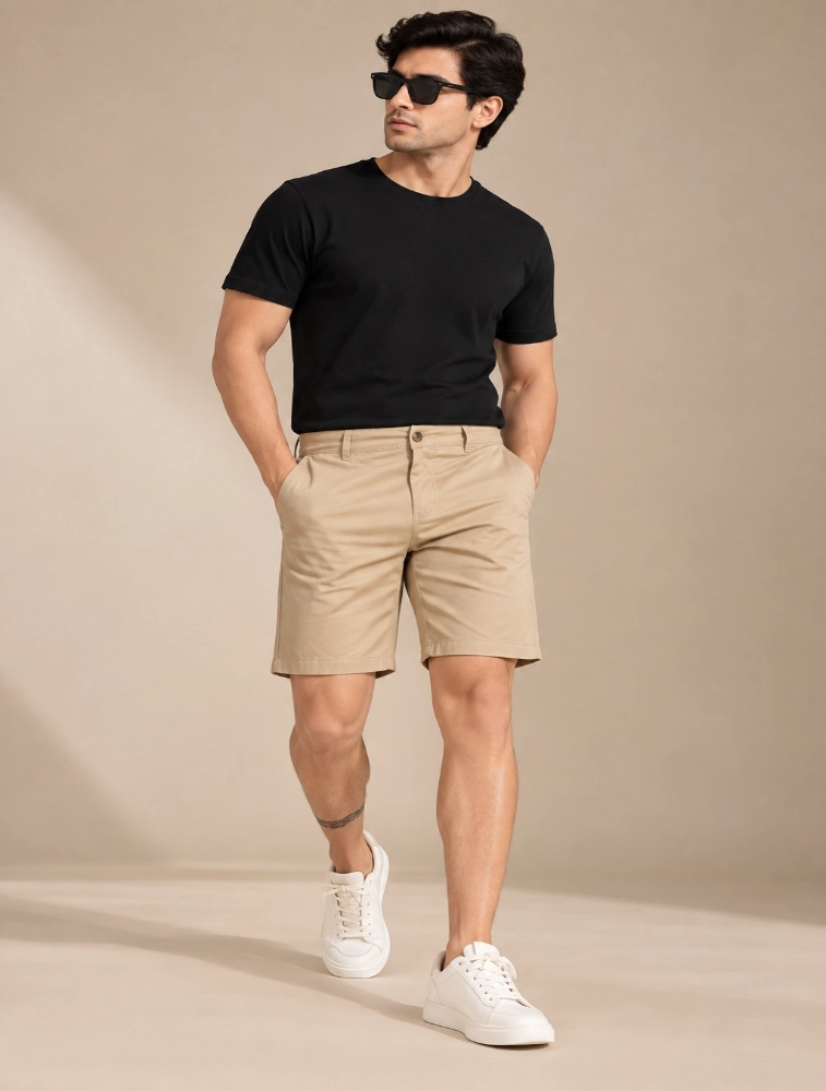 Beige Cotton Chino Shorts