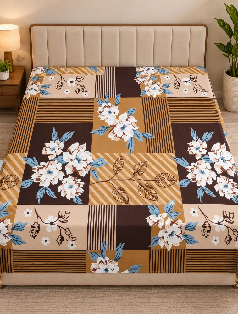 Brown Cotton Printed Double Bed King Size Bedsheet