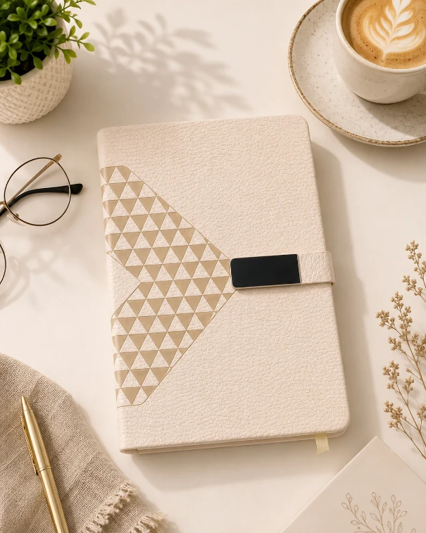 Beige Diamond Texture Magnetic Diary