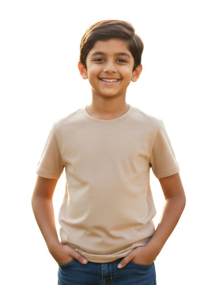 Beige Kids Cotton Round Neck 180GSM Half Sleeve Tshirts