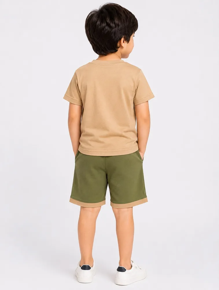 Beige Kids Printed T shirt With Shorts Set — bulk from ₹208