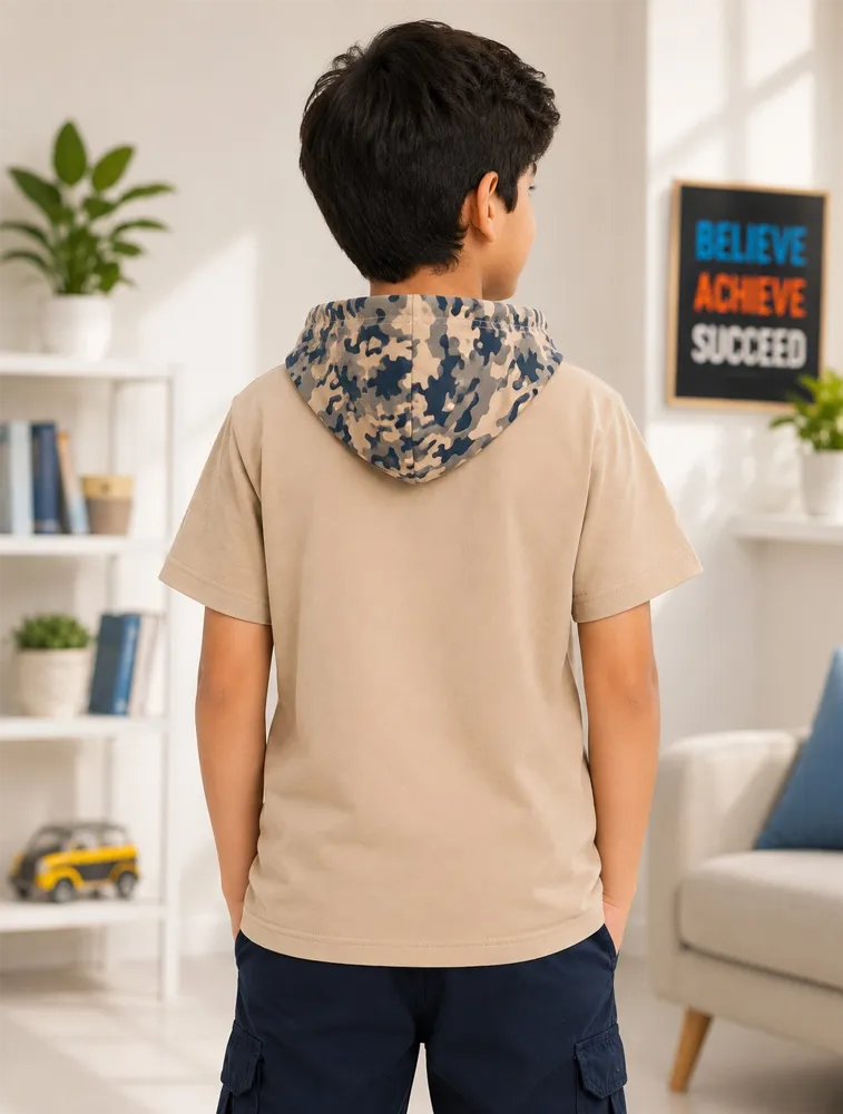Beige Kids Urban Camo Graphic Hooded TShirt