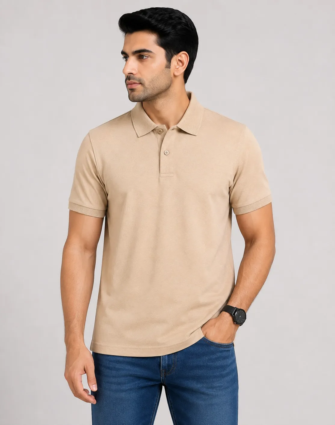 Beige Mens Premium Eco Blend 240 GSM Plain Polo Tshirt