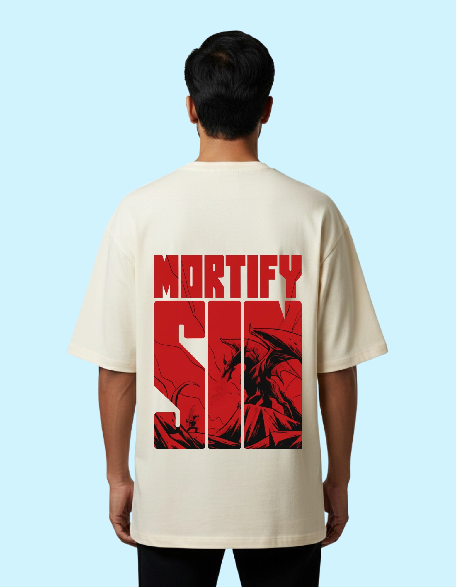 Mortify Graphic Oversized French Terry Half Sleeve 240 GSM T-shirts Beige