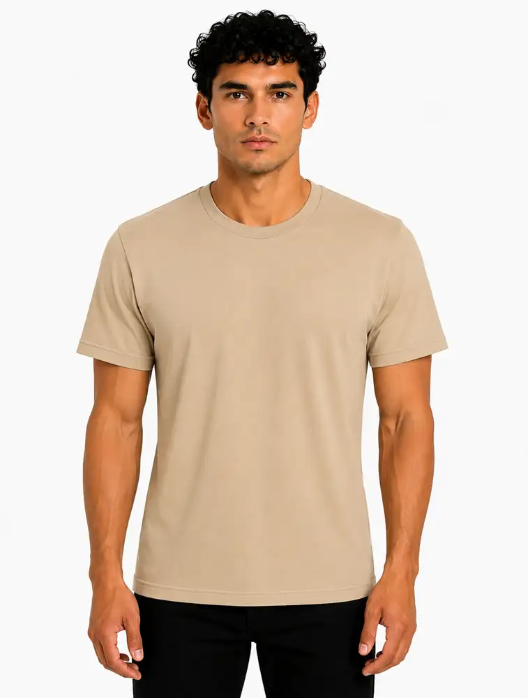 Beige Premium Polycotton 180 GSM Round Neck T-Shirt