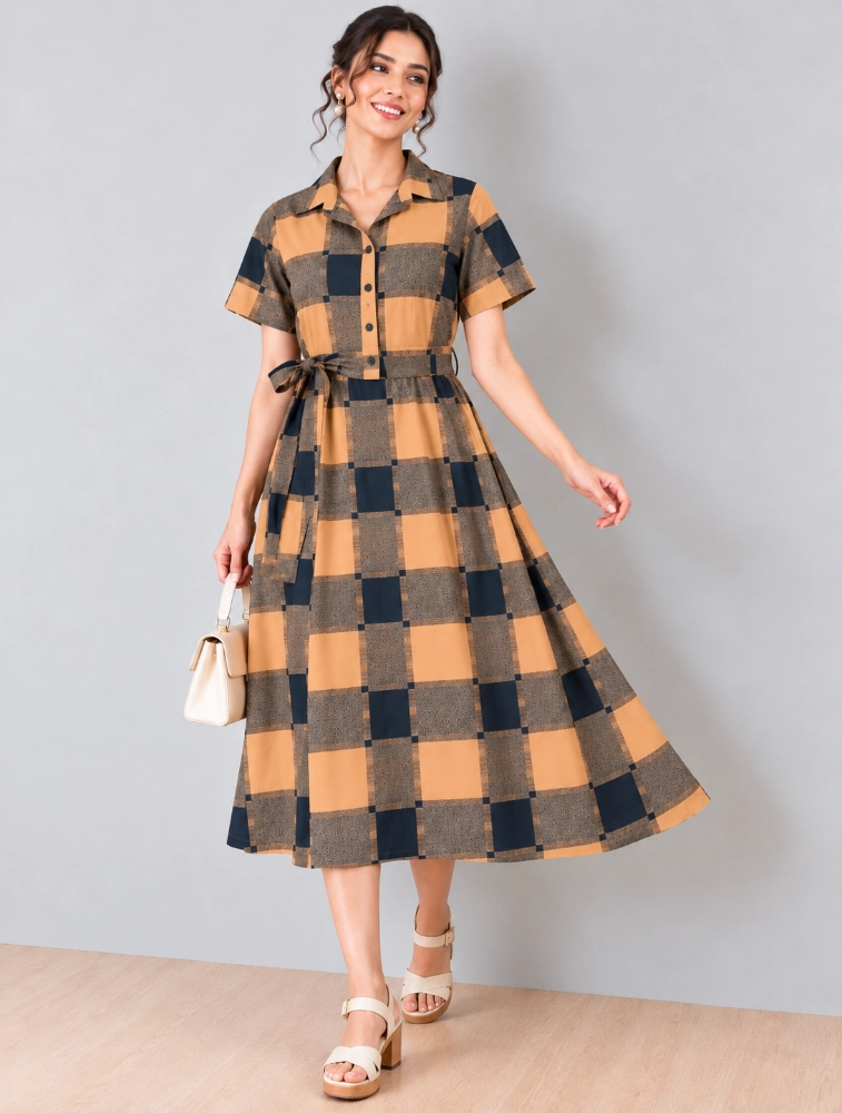 Beige Womens A Line Midi Dress