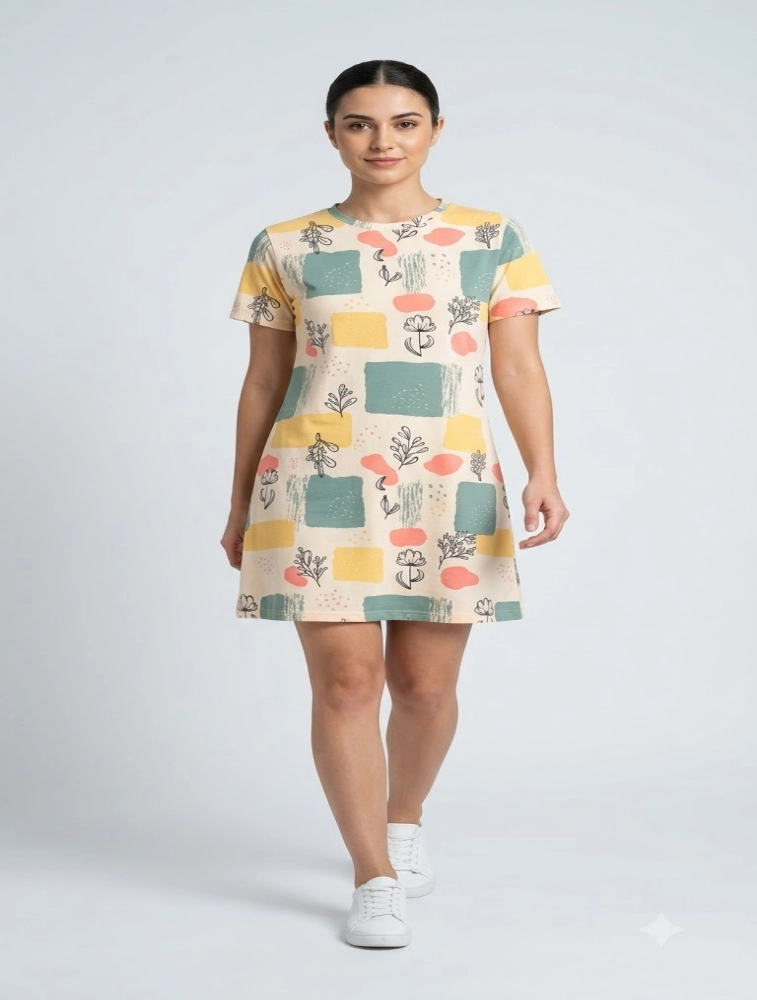  Beige Womens Botanical Print Long Top