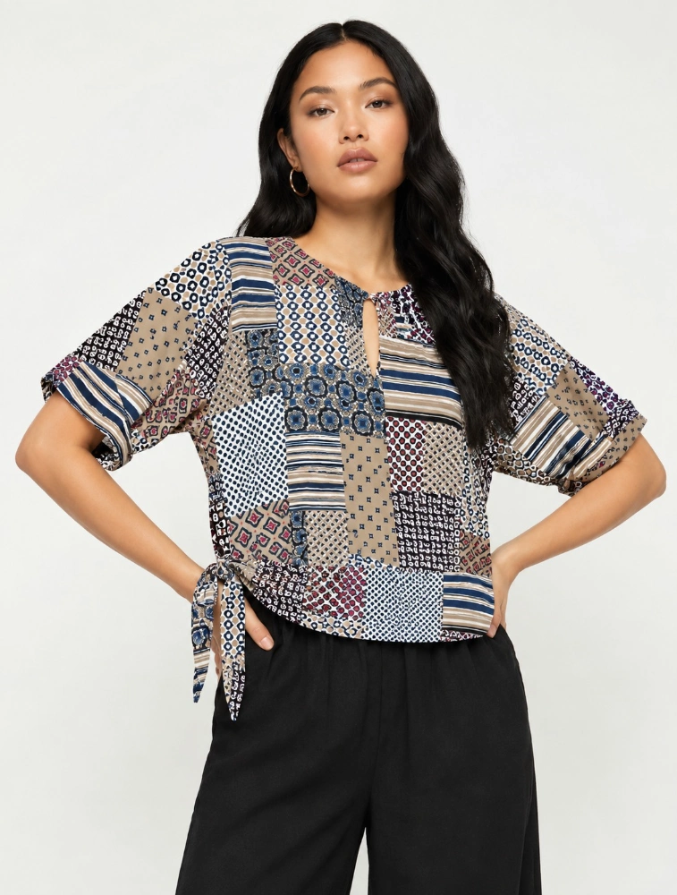 Beige Womens Floral Print Top