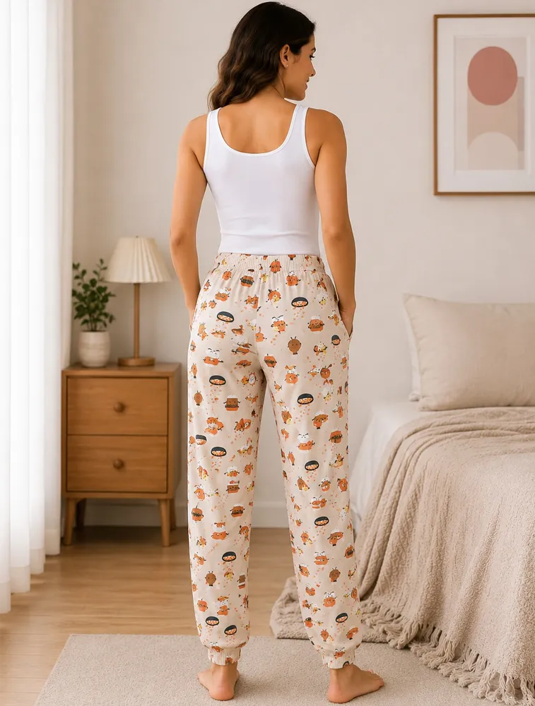 Beige Womens Premium Printed Night Pants
