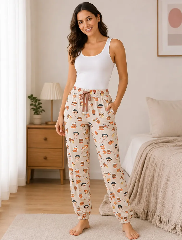Beige Womens Premium Printed Night Pants
