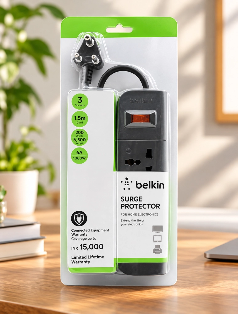 Belkin 3 Outlet Socket Surge Protector For Home Electronics