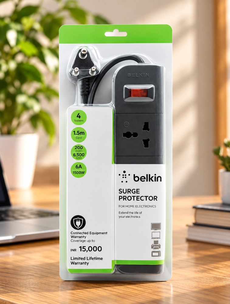 Belkin 4 Outlet Socket Surge Protector For Home Electronics