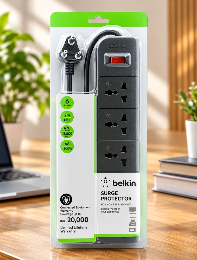 Belkin 6 Outlet Socket Surge Protector For Home Electronics