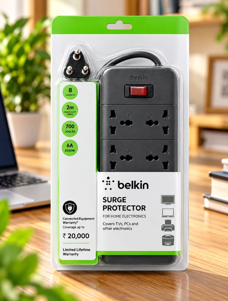 Belkin 8 Outlet Socket Surge Protector For Home Electronics