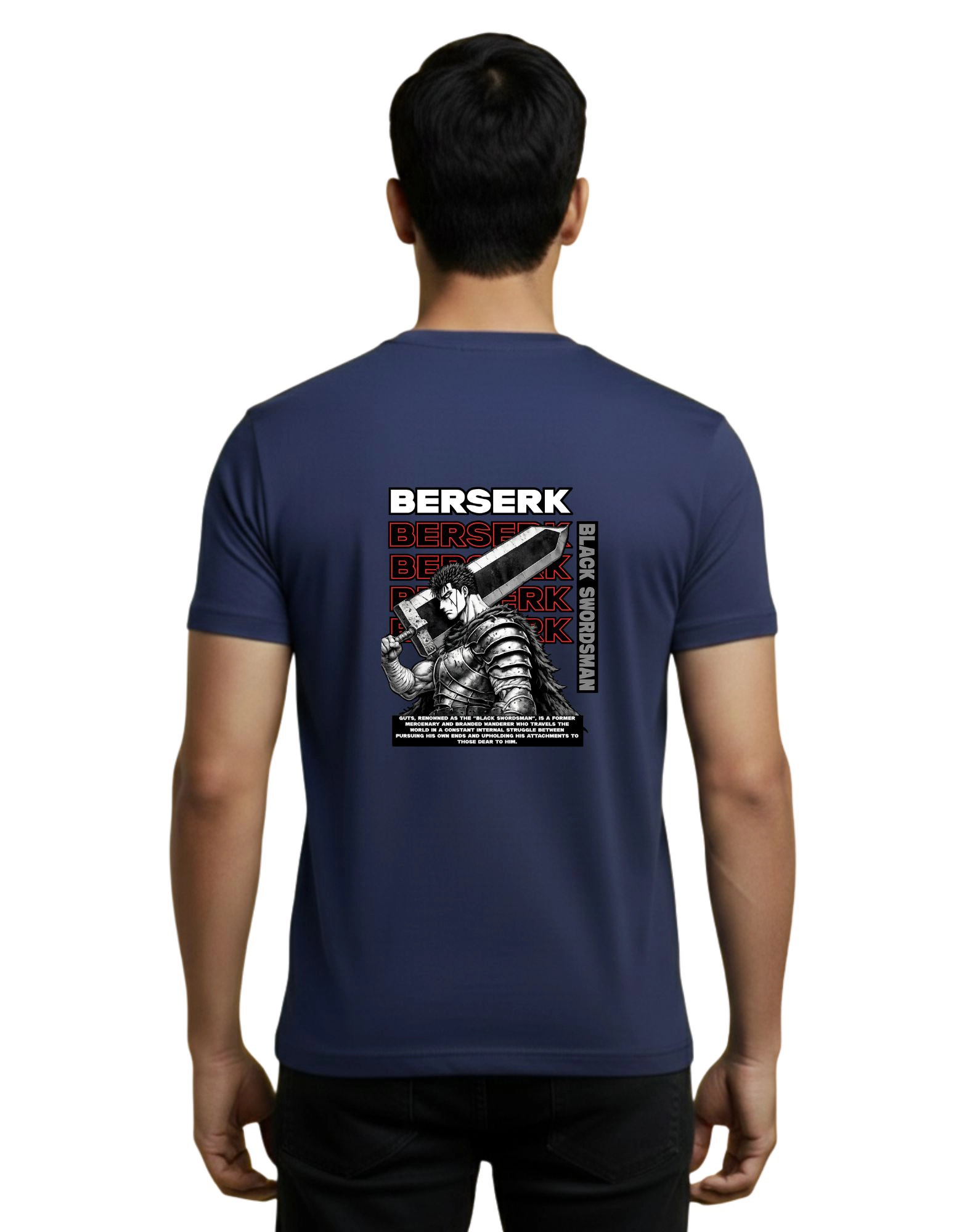 Berserk Anime Graphic Cotton Round Neck T-Shirt 180 GSM Navy Blue