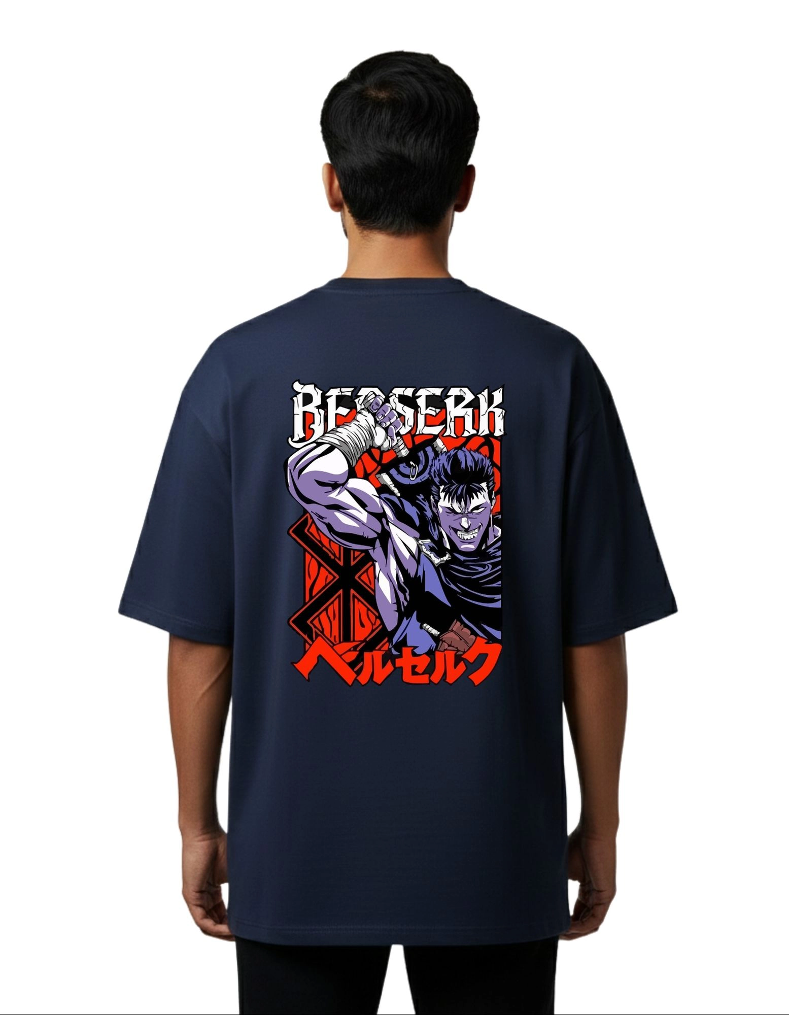 Berserk Rage Oversized Cotton French Terry T-Shirt 240 GSM Navy Blue