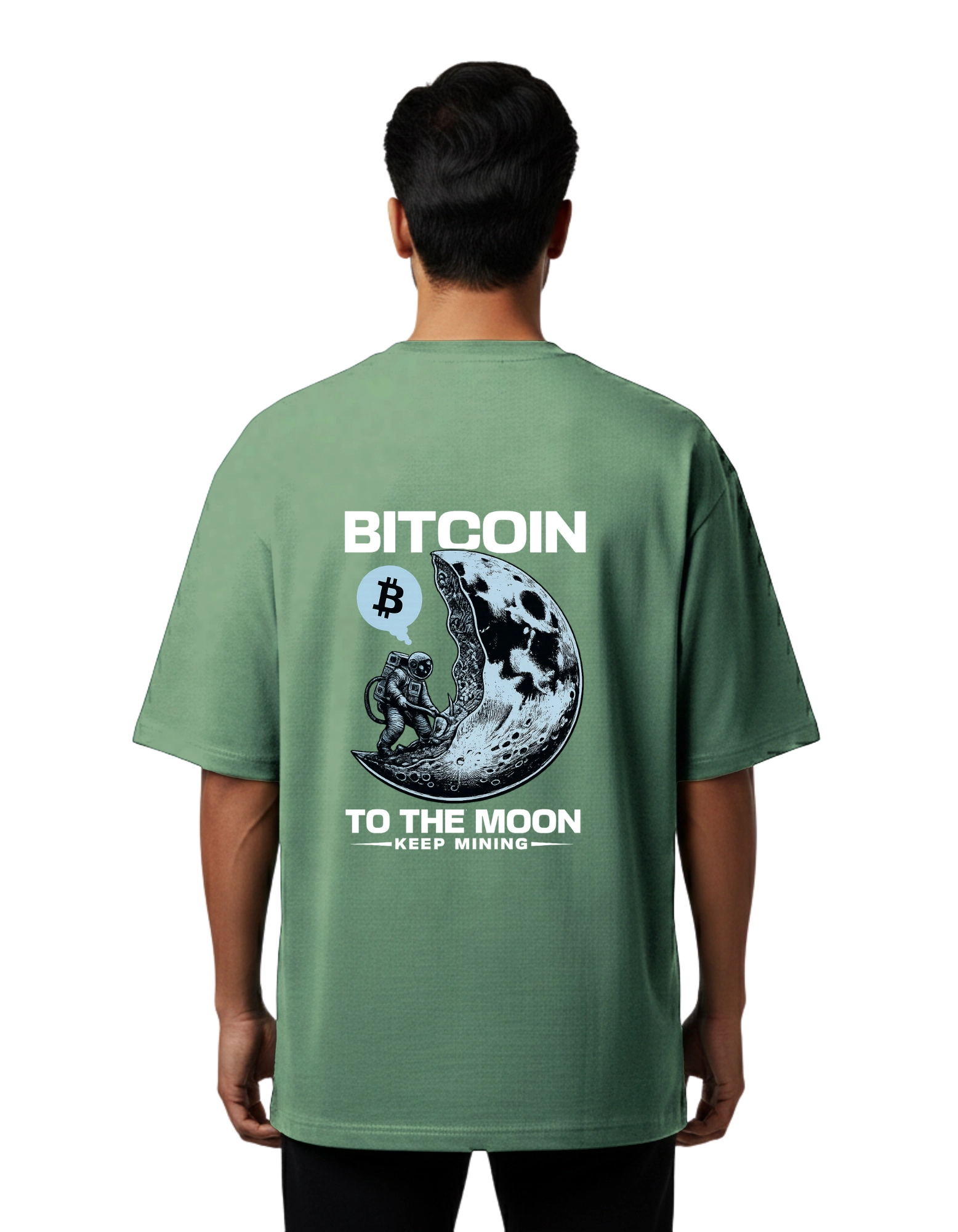Bitcoin To The Moon Oversized Cotton French Terry T-Shirt 240 GSM D Green