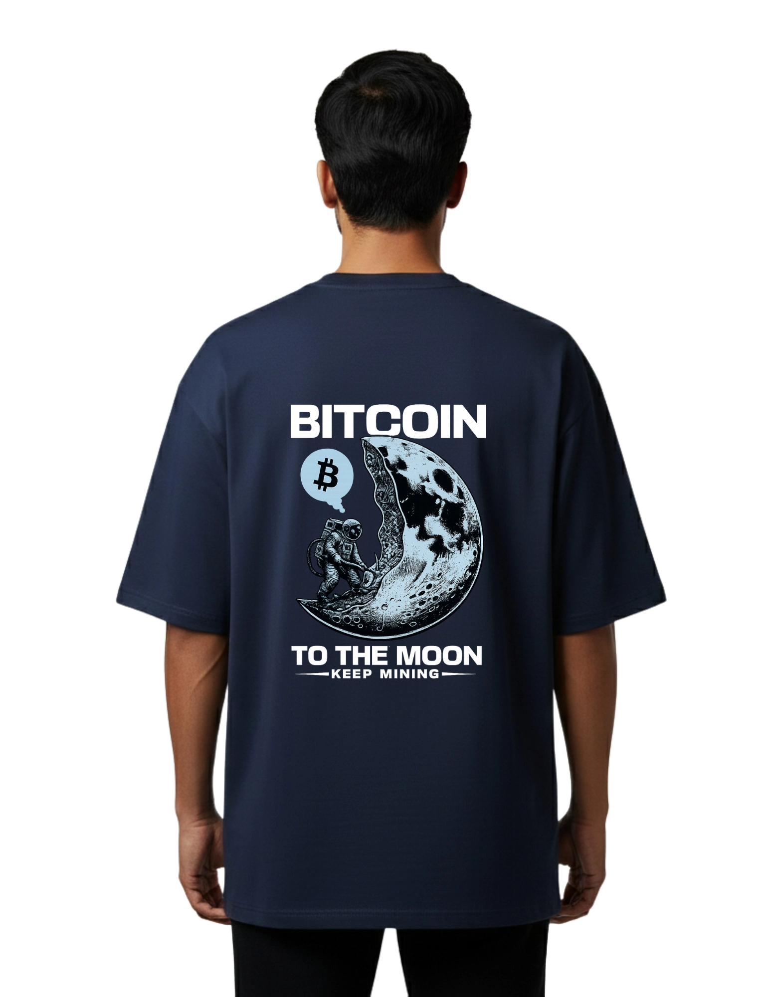 Bitcoin To The Moon Oversized Cotton French Terry T-Shirt 240 GSM Navy Blue