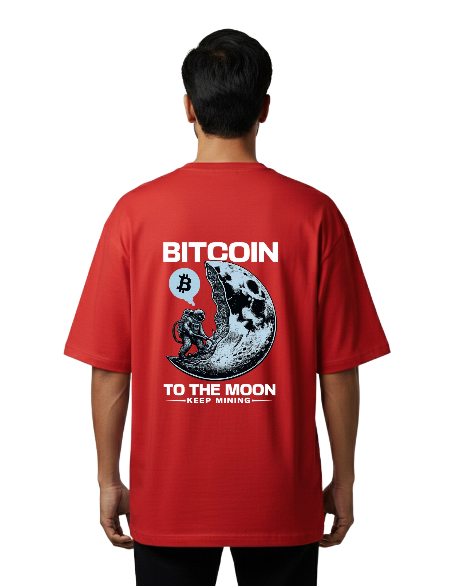 Bitcoin To The Moon Oversized Cotton French Terry T-Shirt 240 GSM Red