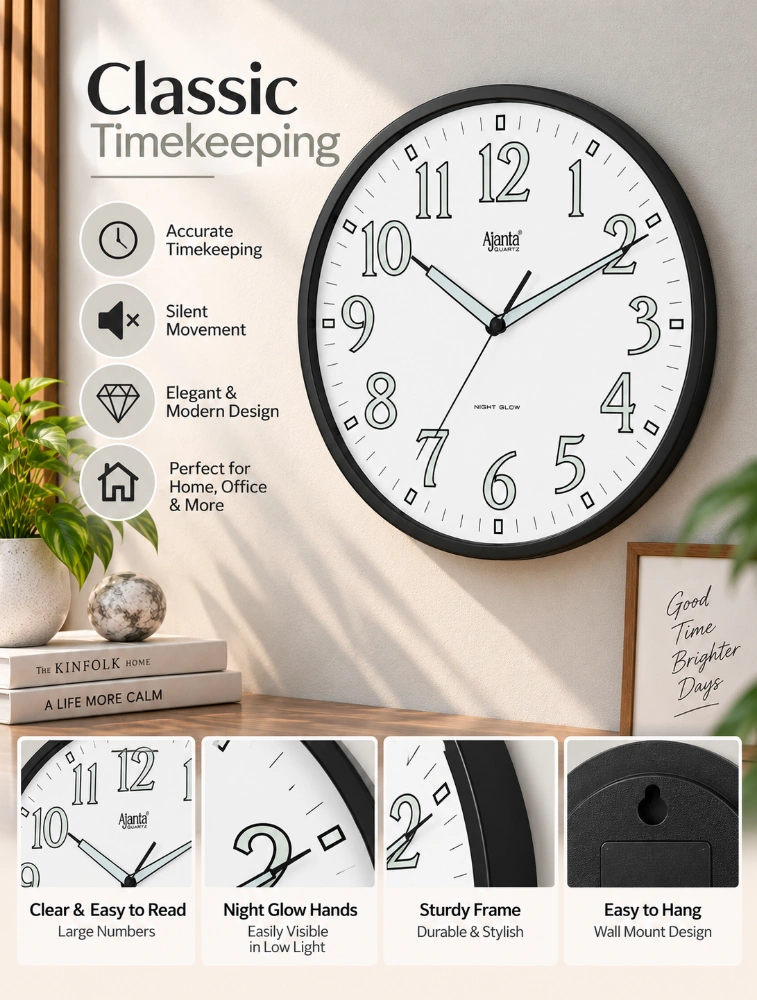 Black  Ajanta Classic Halo Round Wall Clock 1017