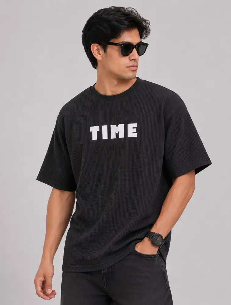 Black  Mens Down Shoulder Tshirt