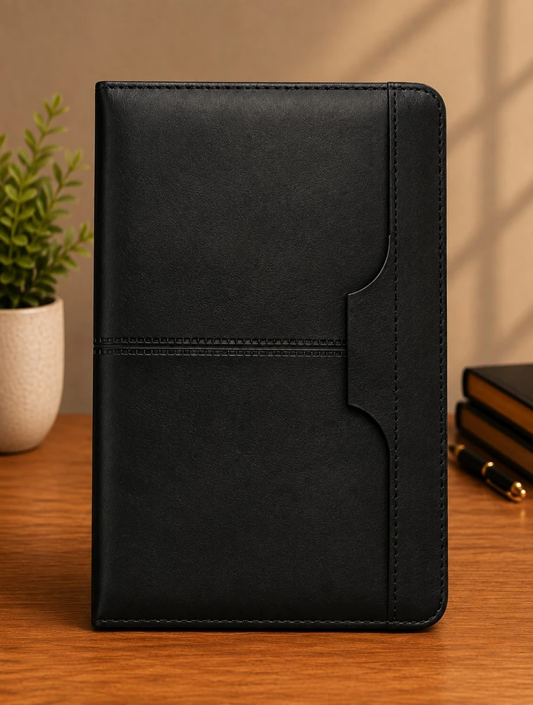 Black  Texture Leather Cover Executive Journal Notebook Dairy