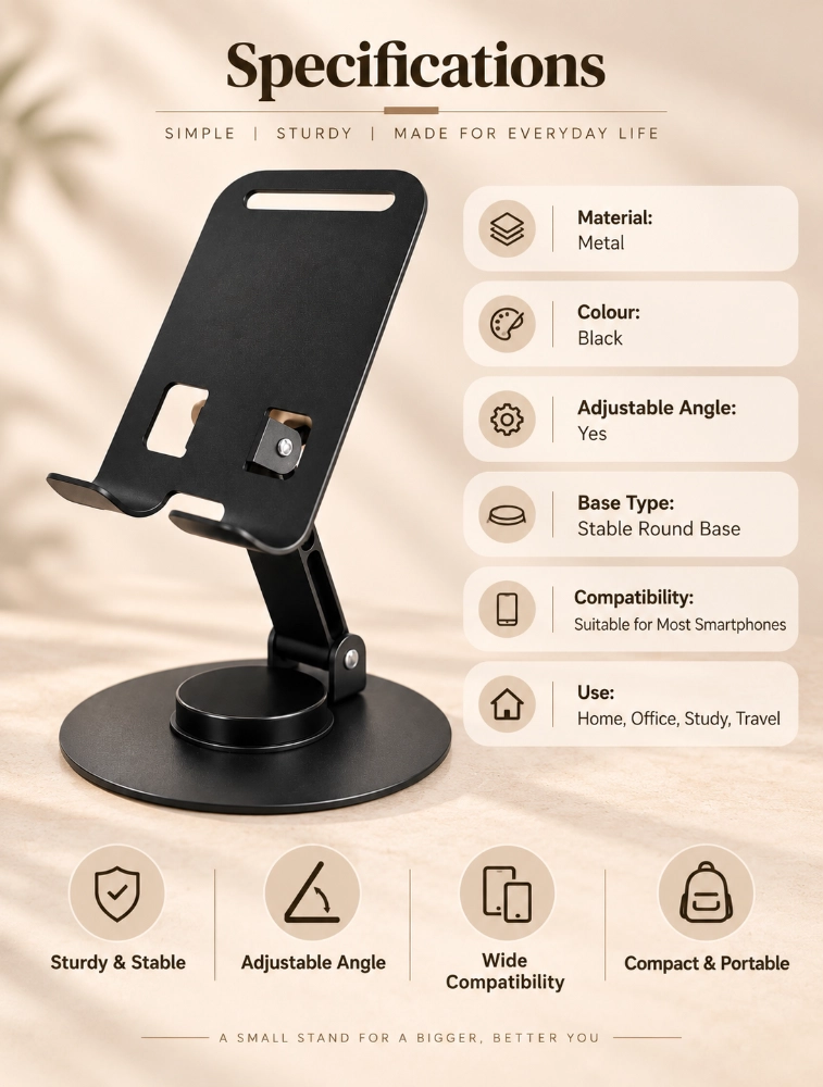 Black 360 Degree Rotate Metal Mobile Stand
