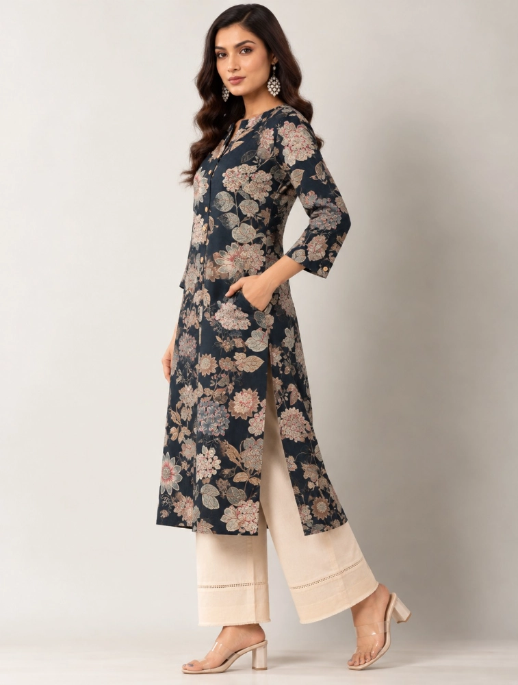 Black Aarvika Abstract Elegance Printed Kurti