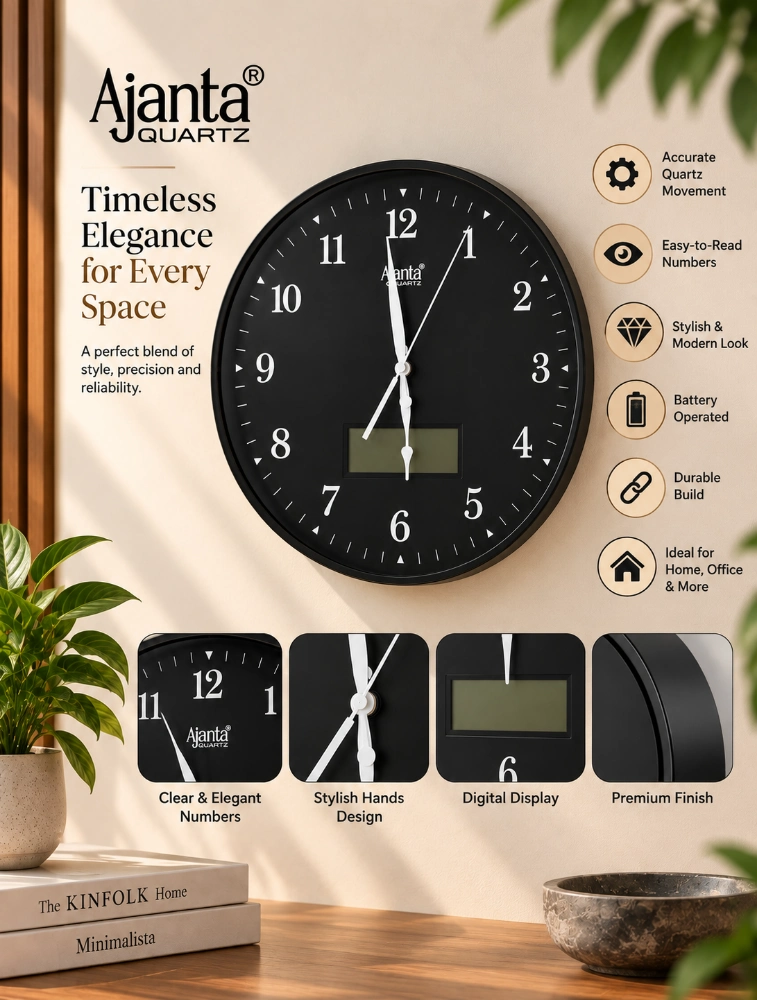 Black Ajanta Elegant Orbit Round Wall Clock  2377