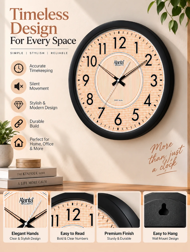 Black Ajanta Grand Vista Round Wall Clock 5087