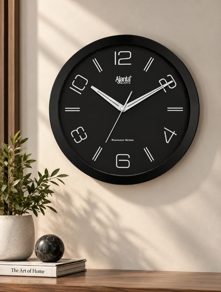 Black Ajanta Luxe Crown Premium Round Wall Clock 2377