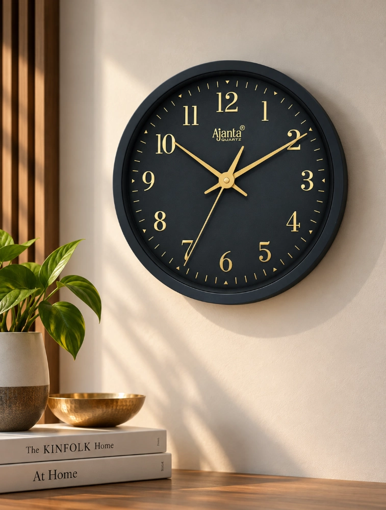 Black Ajanta Round Crownline Wall Clock 4137