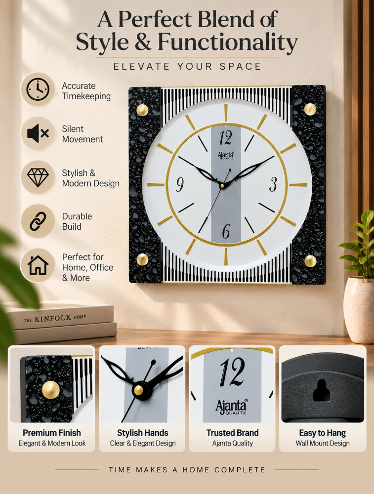 Black Ajanta Square Aura Wall Clock 1437