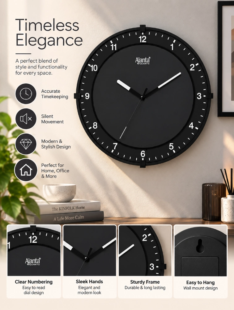 Black Ajanta Urban Grace Wall Clock 2597