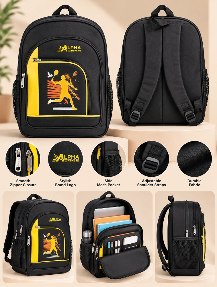 Black Alpha Nemesis Tennis 3x3 School Backpack