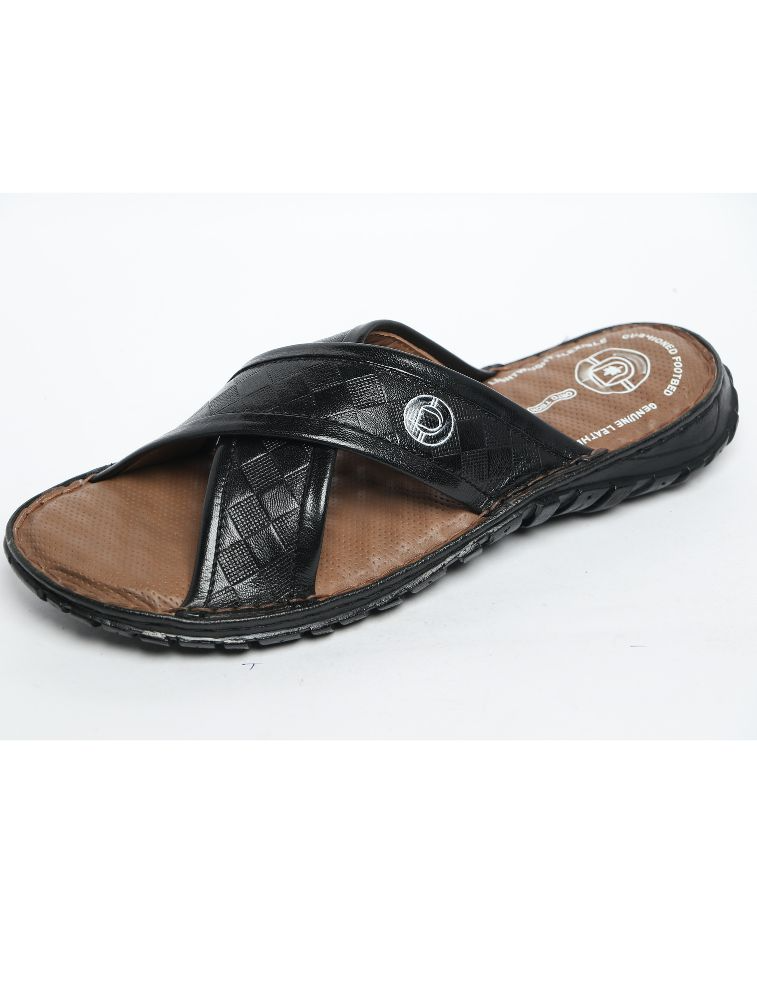 Black Andrew Stitchdown Genuine Leather Sandals
