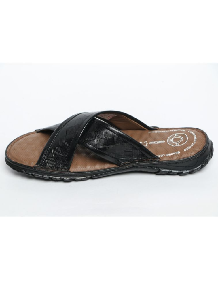 Black Andrew Stitchdown Genuine Leather Sandals — bulk from ₹1538