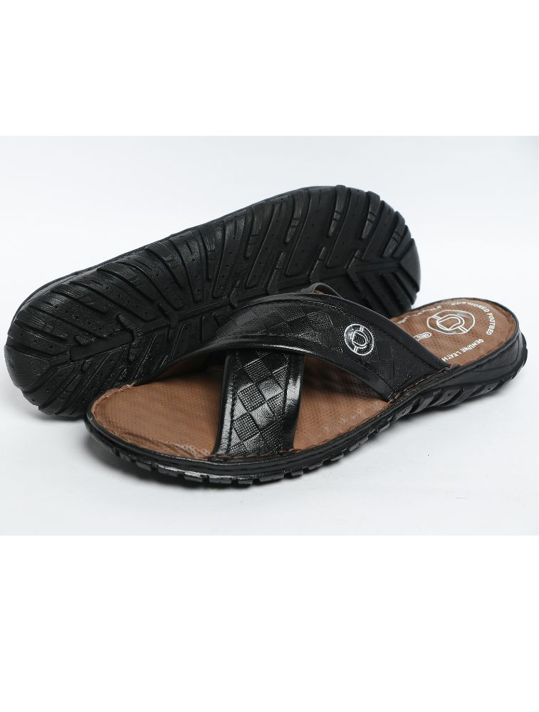 Black Andrew Stitchdown Genuine Leather Sandals — bulk from ₹1538