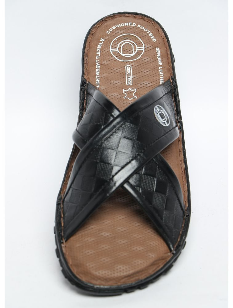 Black Andrew Stitchdown Genuine Leather Sandals — bulk from ₹1538