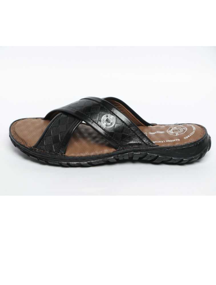 Black Andrew Stitchdown Genuine Leather Sandals — bulk from ₹1538