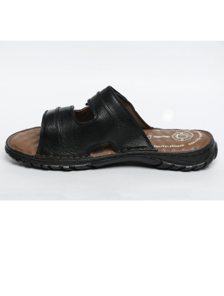 Black Azzam Stitchdown Genuine Leather Sandals