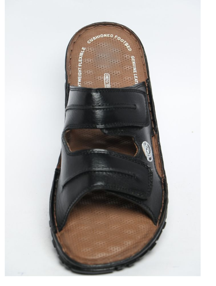 Black Azzam Stitchdown Genuine Leather Sandals — bulk from ₹1538