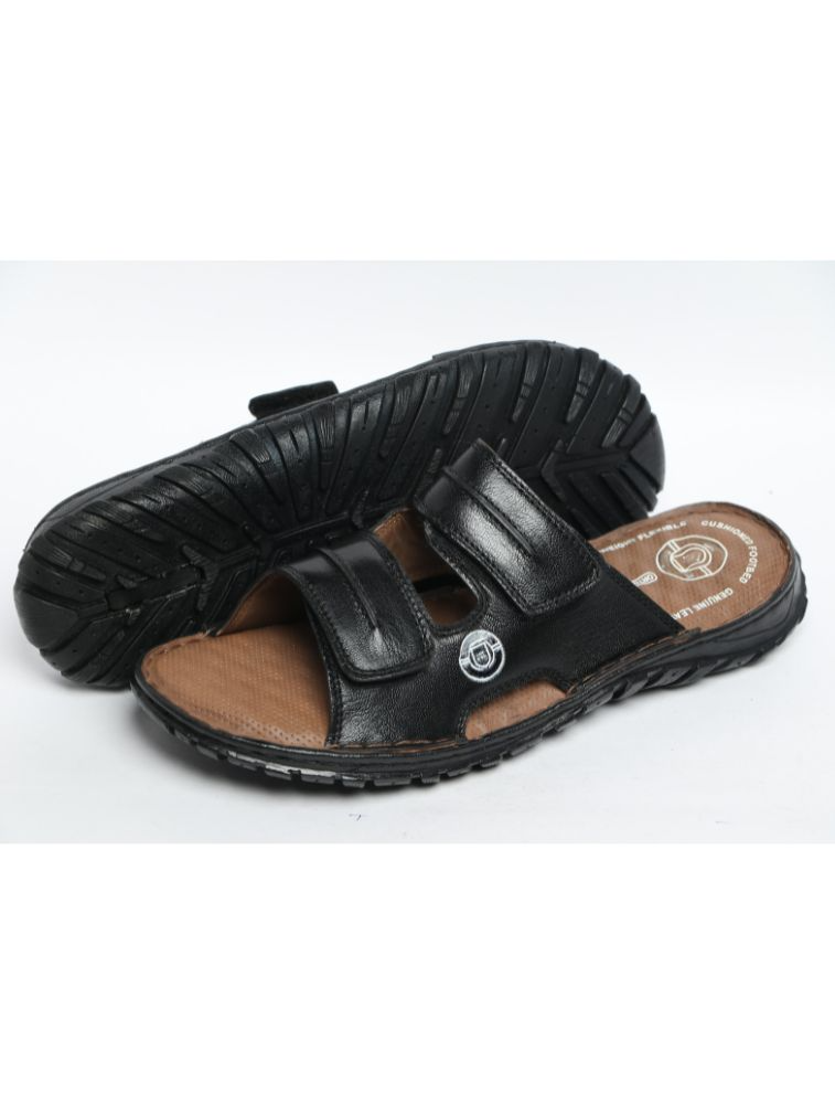 Black Azzam Stitchdown Genuine Leather Sandals — bulk from ₹1538