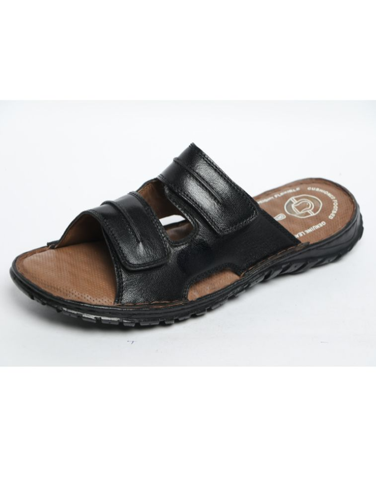 Black Azzam Stitchdown Genuine Leather Sandals — bulk from ₹1538