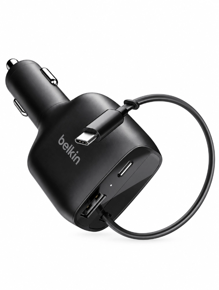 Black Belkin BoostCharge Retractable Car Charger 75W