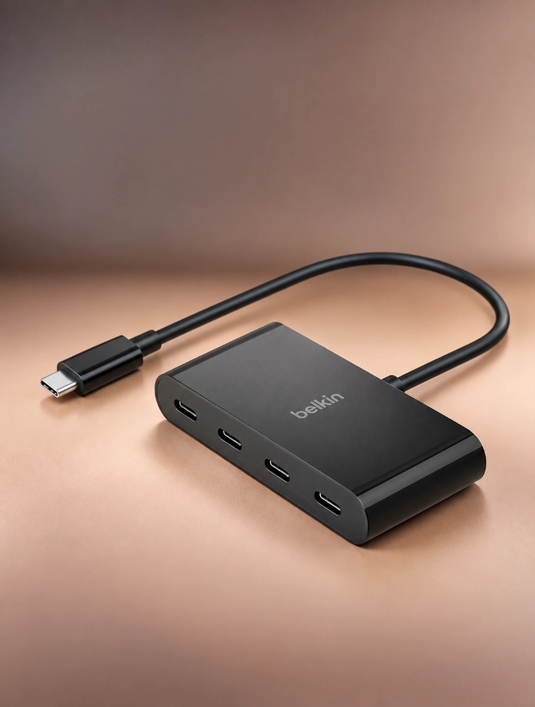Black Belkin Connect USBC To 4 Port USBC Hub