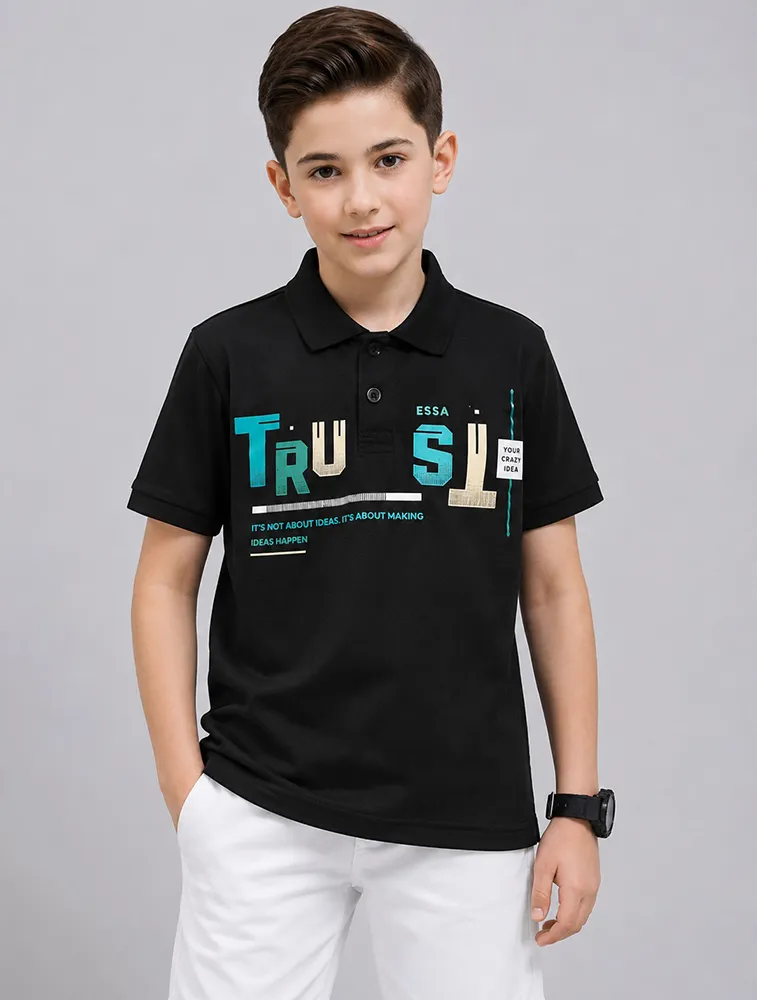 Black Boys Kids 180 GSM Poly T Shirts 